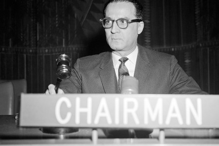 Humberto Calamari (Panama), Vice-Chairman of the UN General Assembly's Third Committee, is presiding over the drafting ICCPR in October 1958. (c) UN Photo
