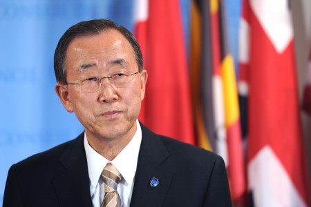 Secretary General Ban-Ki Moon Joint Press Stakeout
